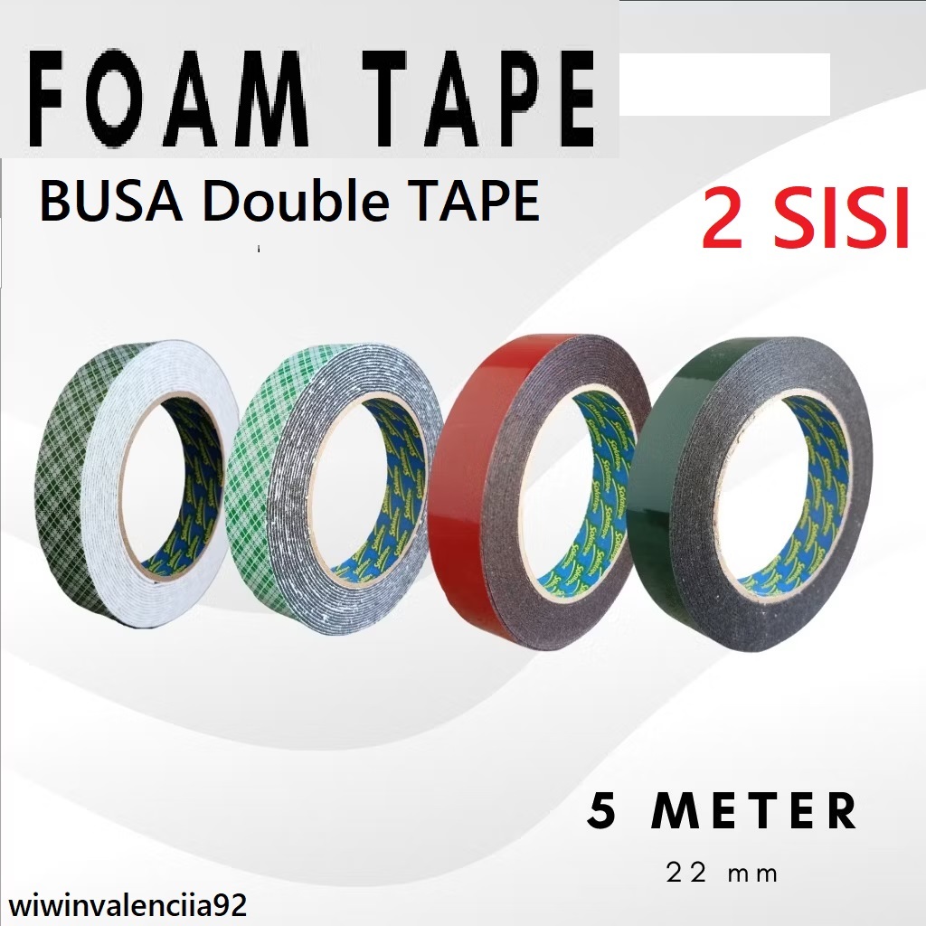 5 METER 22MM  Tape [ BUSA ] Double Tip Lakban BATIK 3M Super Perekat Lengket Sisi 2 Bagus Paling Dab