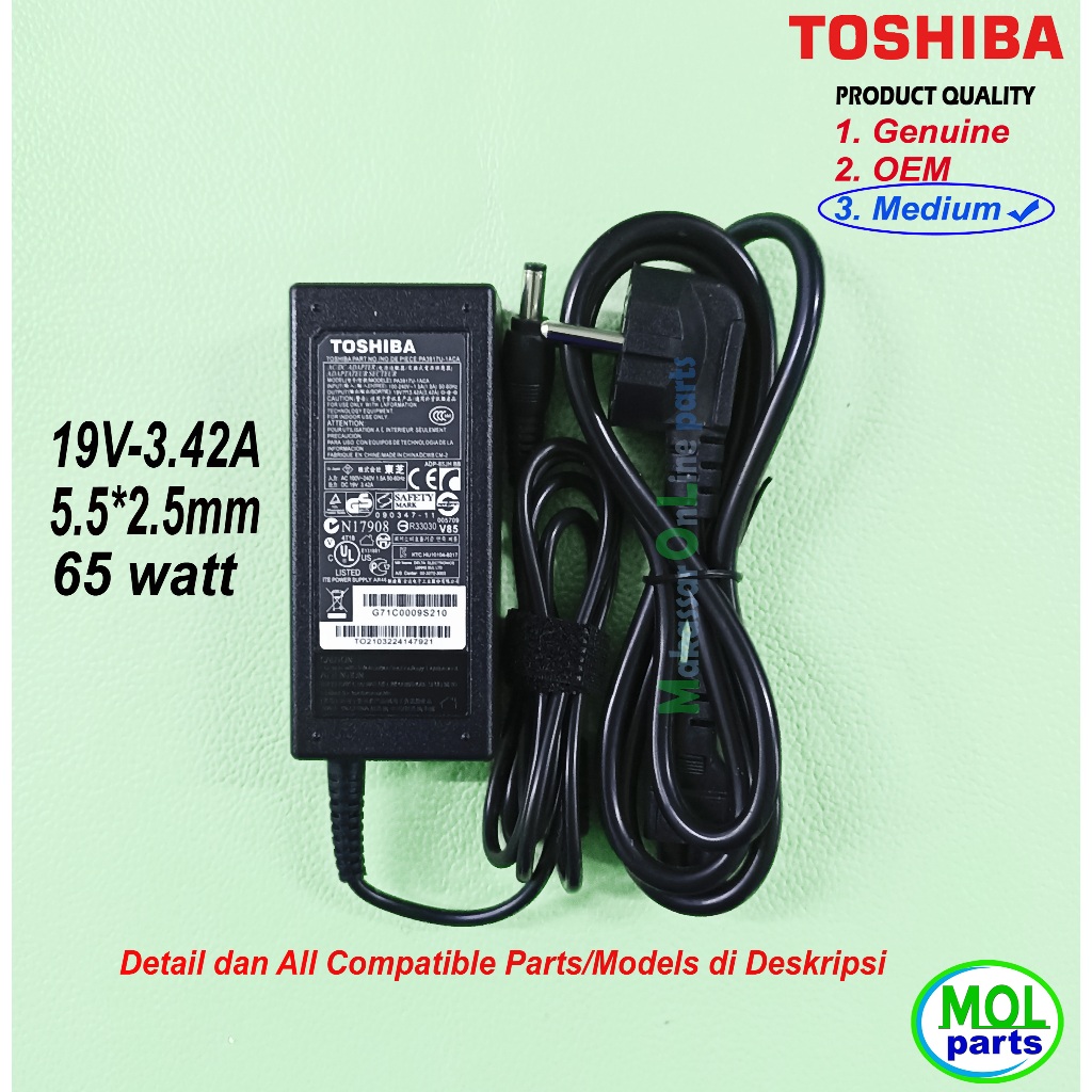 Adaptor Charger Toshiba Satelite C800 C800D C840 C840D C850 19V-3.42A