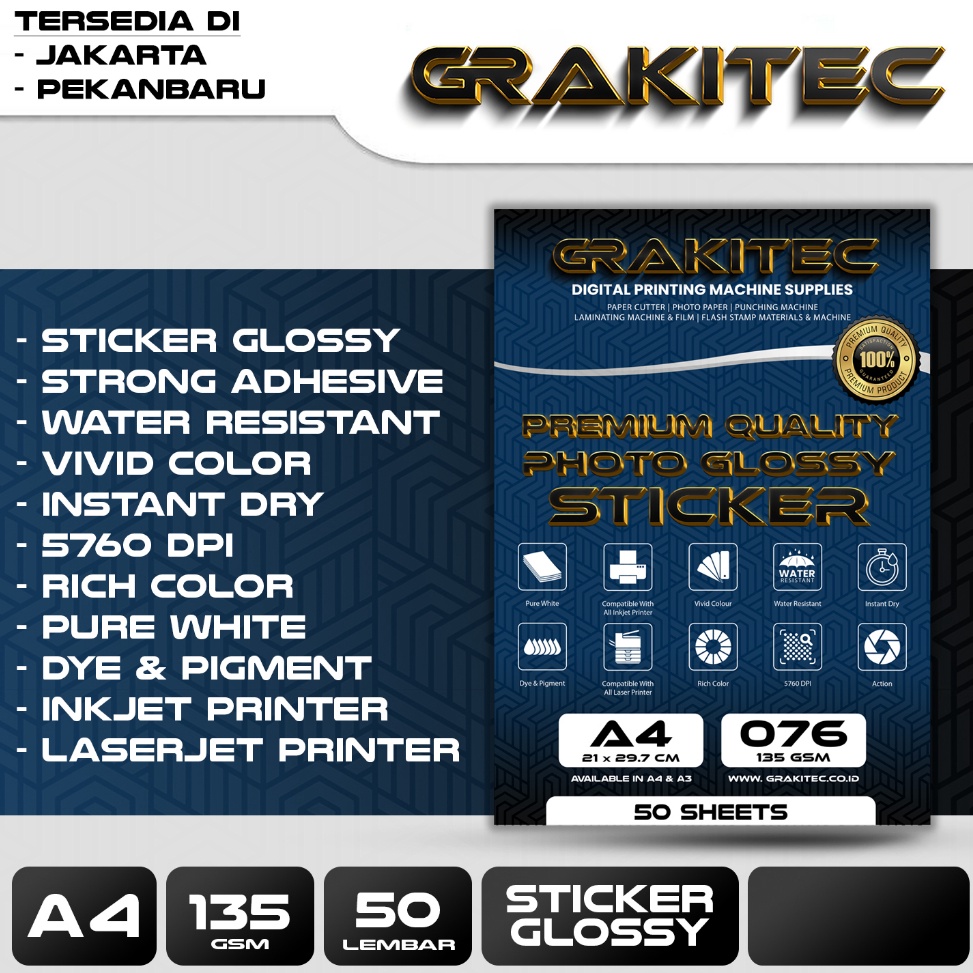 

KODE Y37U Sticker Glossy Photo Paper A4 Isi 5 Lembar Glossy Photo Sticker Paper Kertas Foto Sticker Glossy Premium Grakitec