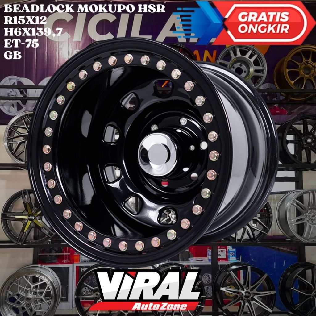 Velg Mobil Ring 15 HSR BEADLOCK R15 LEBAR 12 INCH LOBANG 6 ET-75 BLACK