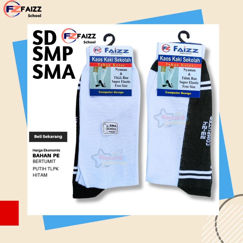 Kaus Kaki Sekolah Putih Telapak Hitam PE Anak SD SMP SMA Premium