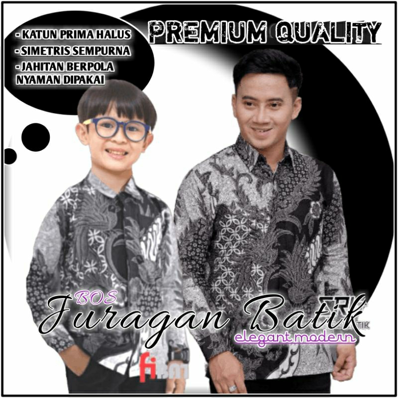 COD - Baju Batik Couple Ayah Dan Anak laki-laki - Couple Batik Ayah Anak Cowok - Batik Anak Abu-abu