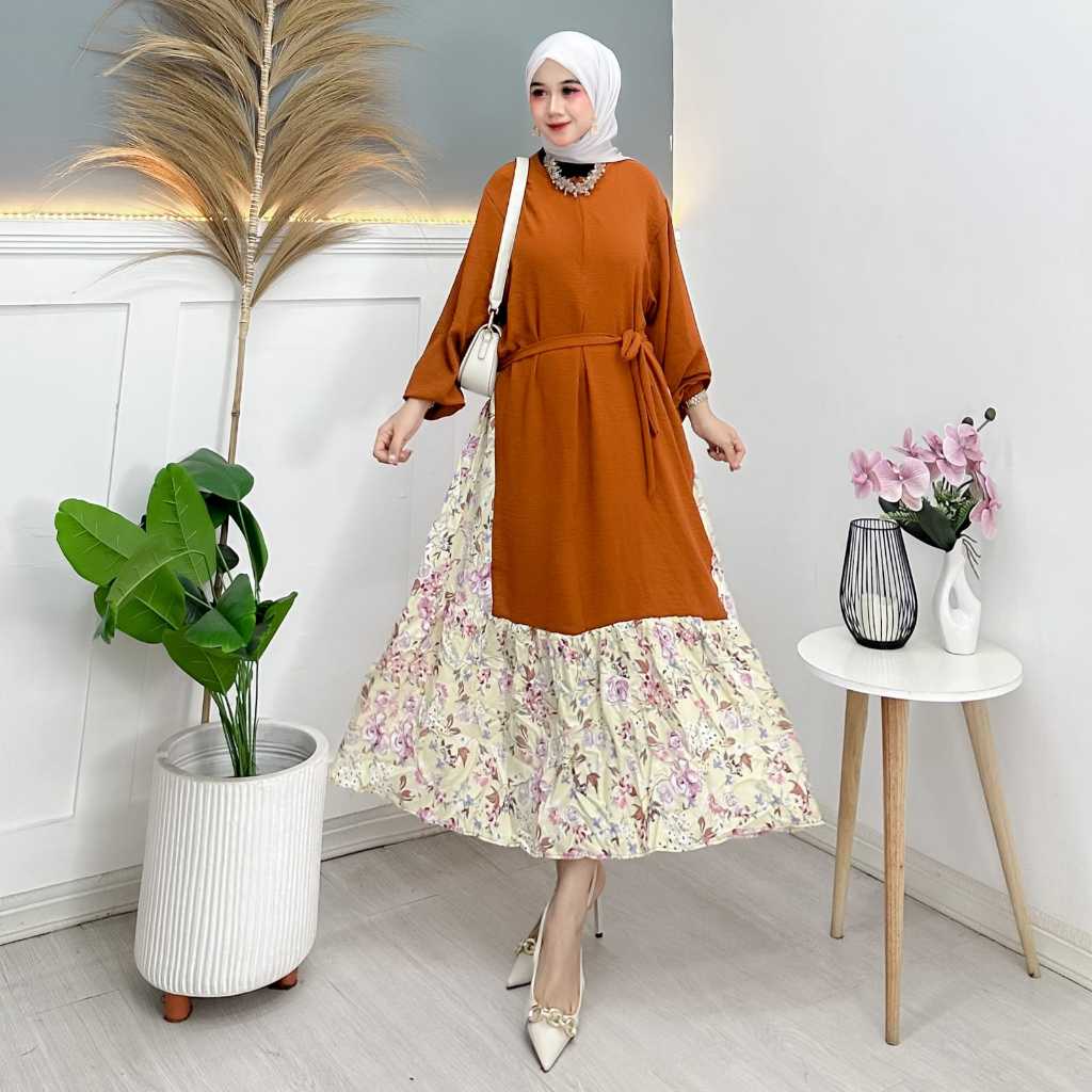 Dress Crinkle Kombinasi Rayon Motif Busui Premium