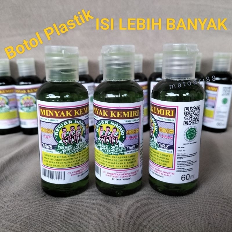 MINYAK KEMIRI Cap 3 Anak 60ml (botol plastik) asli AZWAR HAMID Bukittinggi | Minyak Rambut
