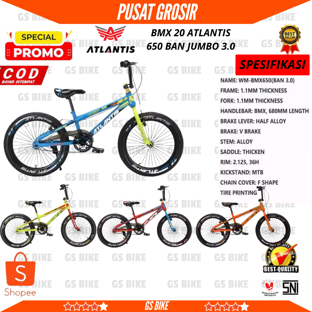 TERMURAHHH SEPEDA BMX 20" NEW ATLANTIS AT 650 Ban Luar JUMBO 3.0 WARNA