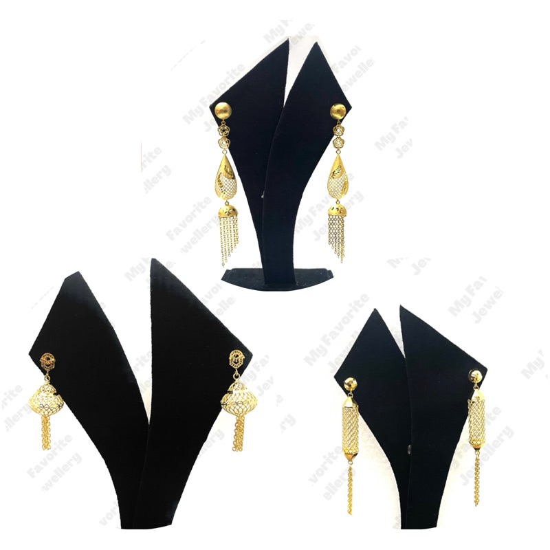 Anting Tusuk Giwang Terbaru 3 Model Gantung EMAS ASLI Kadar 700 16K