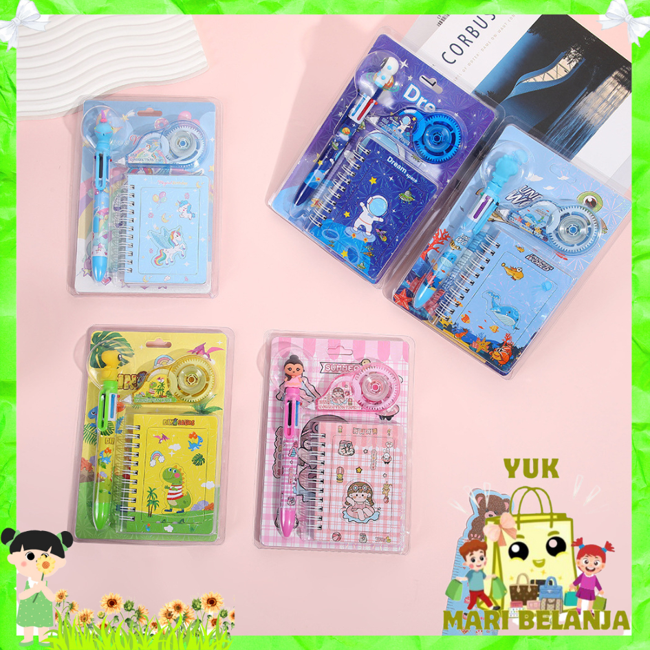 

YMB Alat Tulis Set 3IN1 Stationery Set Lucu Karakter Kartun + Correction Tape Perlengkapan Sekolah Anak-Anak TK Souvenir Ulang Tahun Anak Alat Tulis 3 IN 1 Stationery Gift Set Children Day Gifts Cartoon Six
