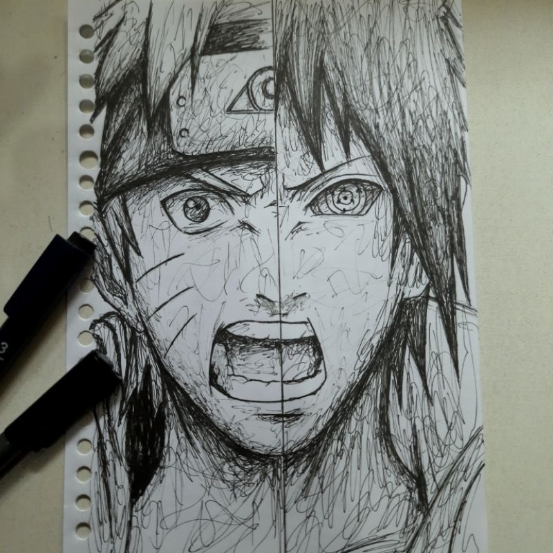 gambar sketsa naruto sasuke drawing pen A5