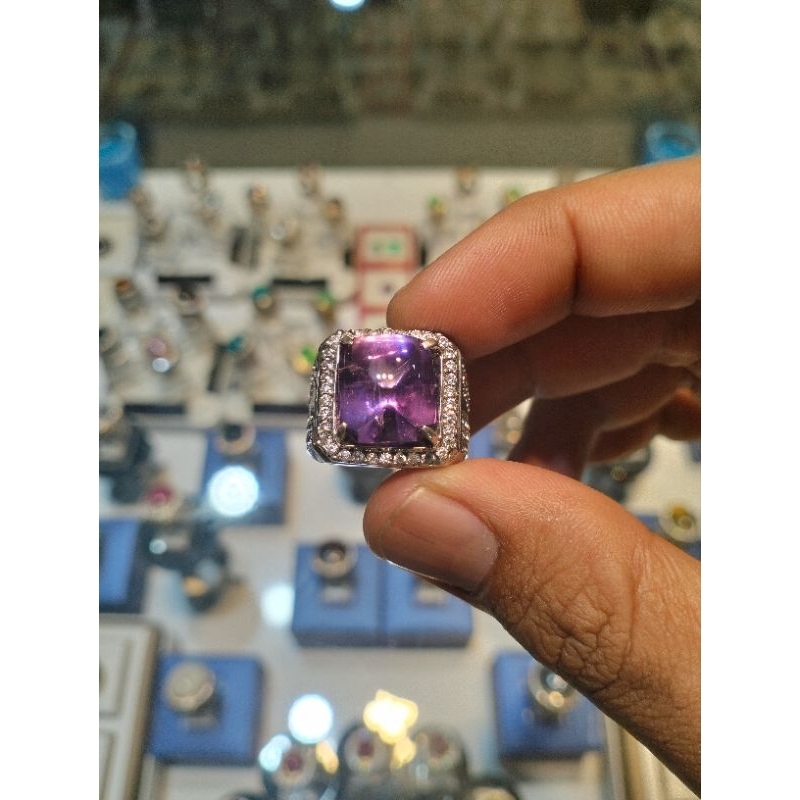 Kecubung Kalimantan Dimensi 13,50 x 11,50 x 5 mm Ring Perak Semi Micro