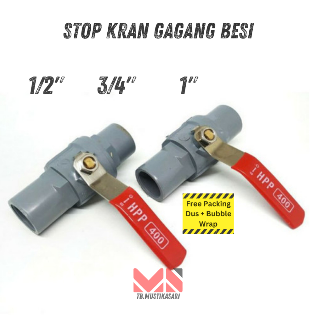 Stop Kran Ball Valve Pvc Gagang Besi 1/2" 3/4" 1/" HPP