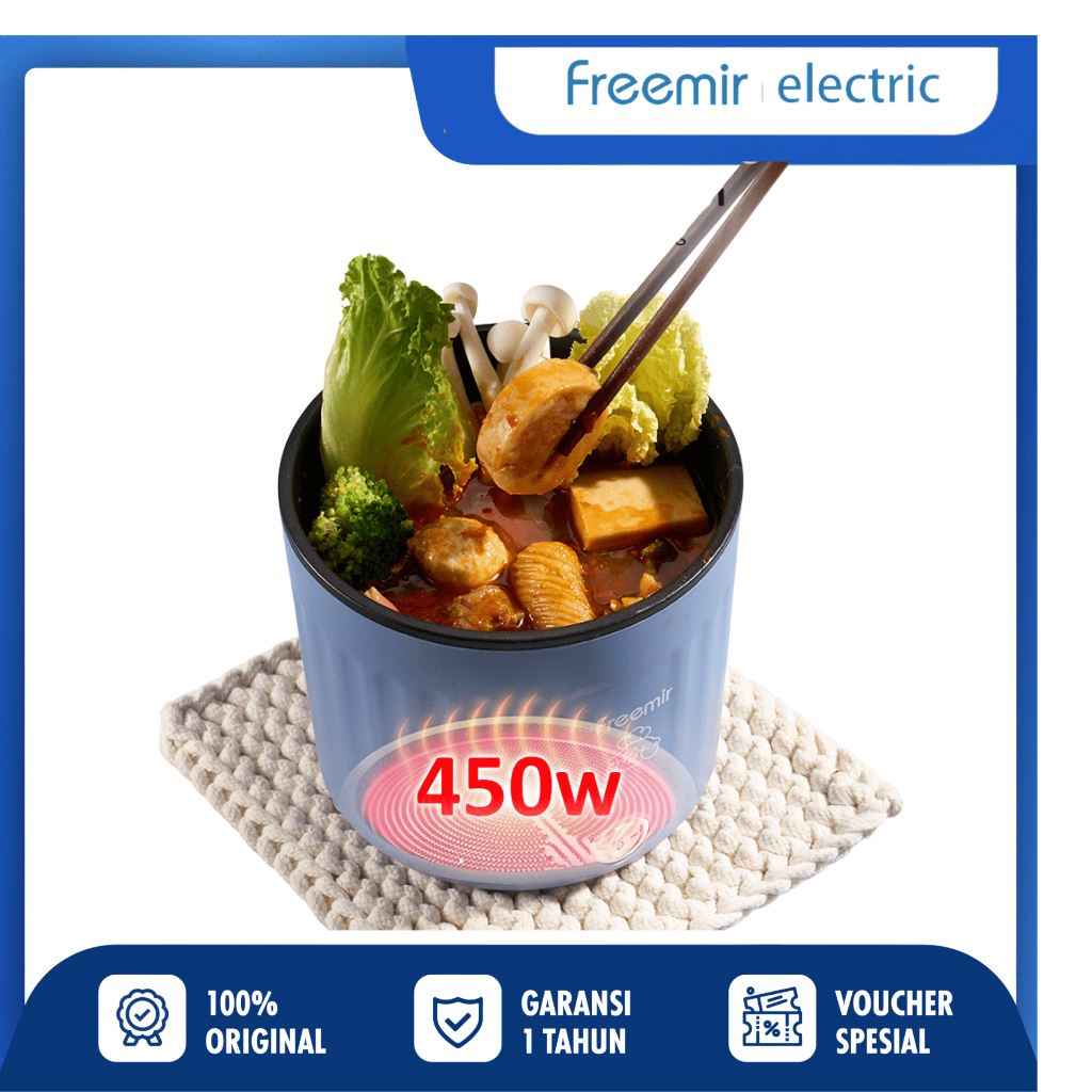 freemir Mini Cooker Electric Panci Elektrik Travel Portable Cooker Kukusan Serbaguna 15 cm 1.2L Dust