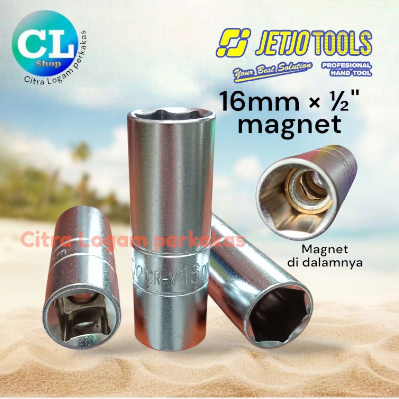 KUNCI BUSI 16mm MAGNET 1/2" spark plug sok 16 mm panjang sock kunci shock 1/2in JETJOtools