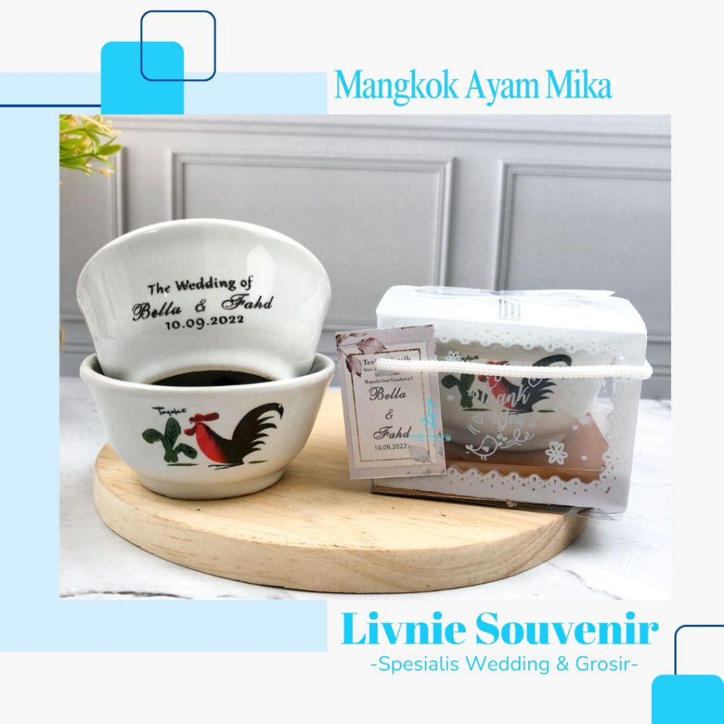 Souvenir Mangkok Ayam Keramik Custom Sablon