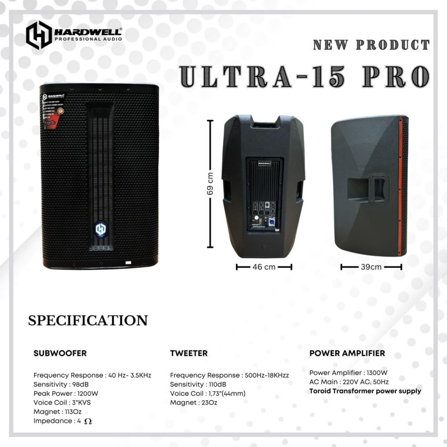 Speaker Monitor Aktif Power 1200 Watt HARDWELL Ultra 15 Inch Pro ORI