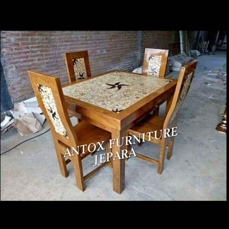 meja makan jati kursi 4 meja makan jati koin