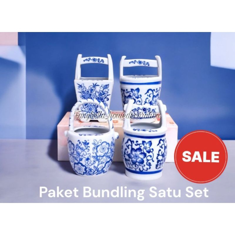 

Bundling Tempat Alat tulis Pensil Pena Biru Putih Keramik Import