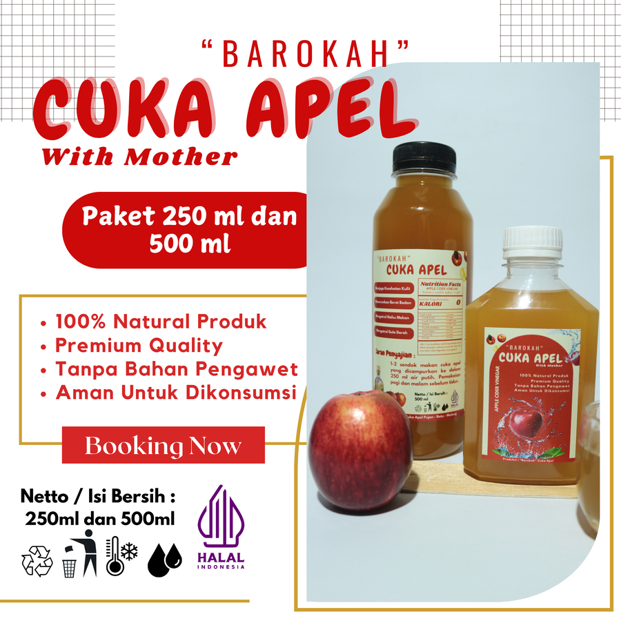 

Cuka Apel Barokah dengan Mother - Murni dari Apel 100% (750ml)