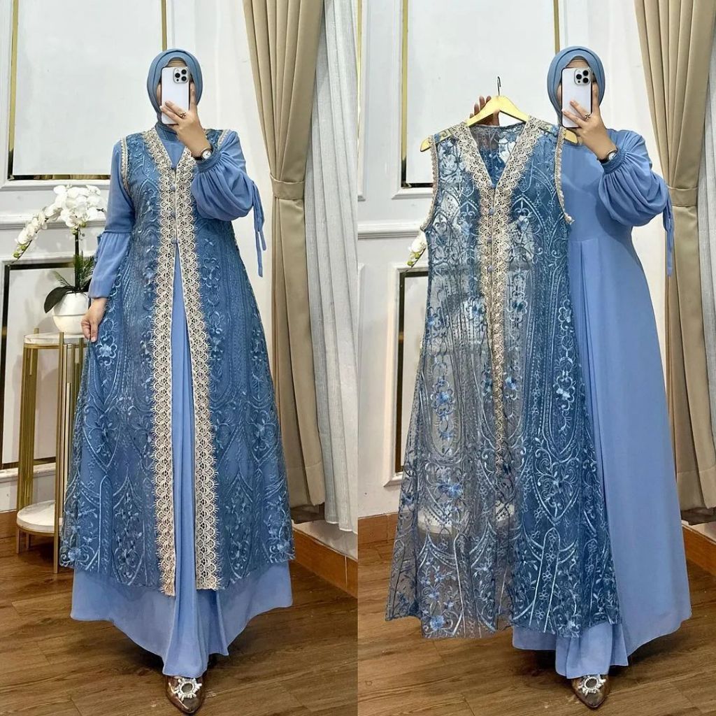 Naura Gamis Mewah Ceruty Babydoll Mix Brukat Renda Gamis Cantik Baju Muslim Elegan Gamis Model Baru