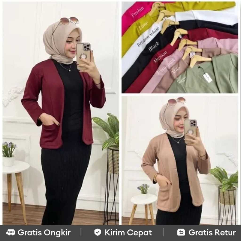 Blazer Wanita Bahan Scuba Model Slimfit Lengan Panjang Saku Aktif Cocok untuk Acara Formal