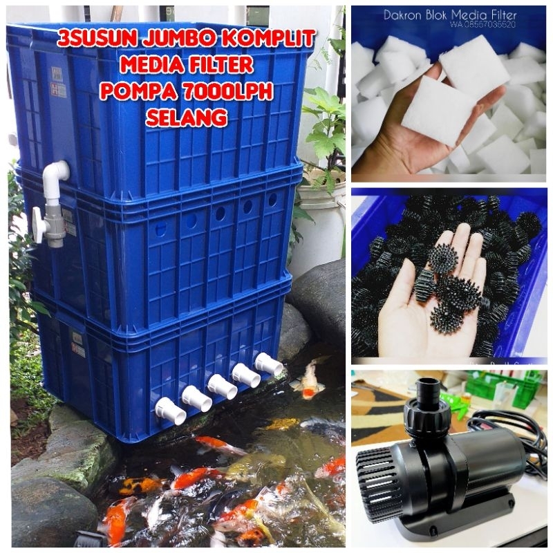 TRICKLE FILTER KOLAM KOI JUMBO 3SUSUN PLUS POMPA