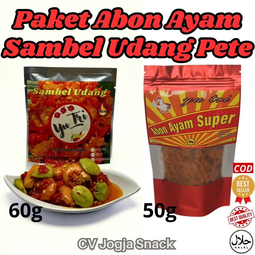 

Paket Hemat Sambel Udang Pete 60 Gr dan Abon Ayam 50 Gr Lauk Manis Pedas Gurih Renyah Balado Halal