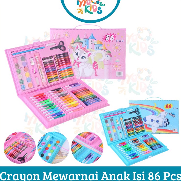 

Super Potongan IYYO KIDS Pensil Warna Crayon isi 86 pcs Stationary Set Warna Cat Air Perlengkapan Sekolah Menggambar Anak Alat Warna Lukis set