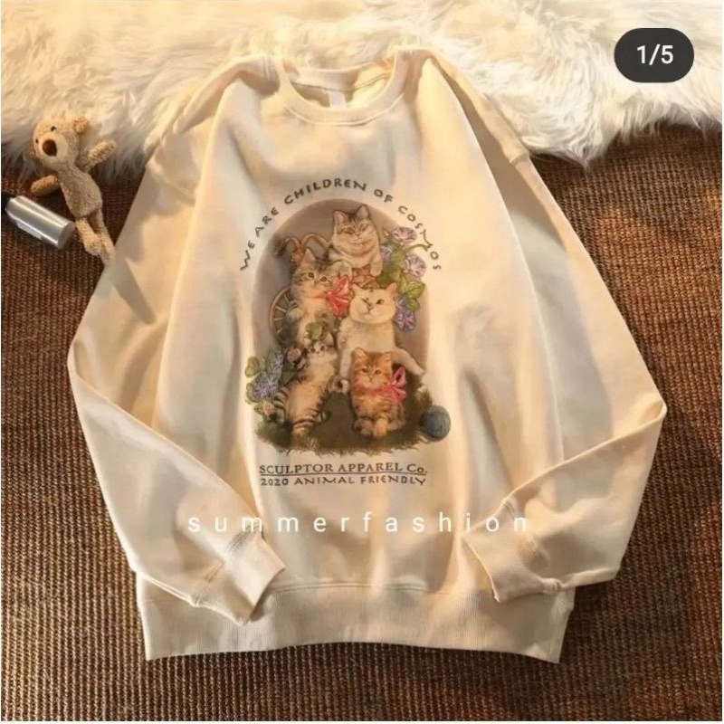 Baju Sweater Animal cat Korean style Kaos Vintage