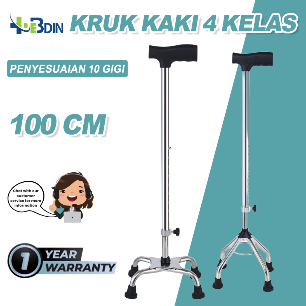 TERLARIS BDCOD Tongkat Jalan Stainless Kaki 4/Tongkat Jalan Orang Tua