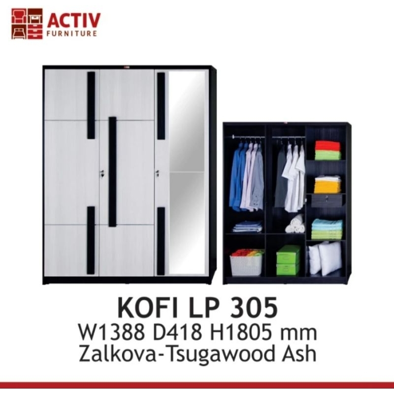 Lemari 3 pintu minimalis kaca KOFI LP 305