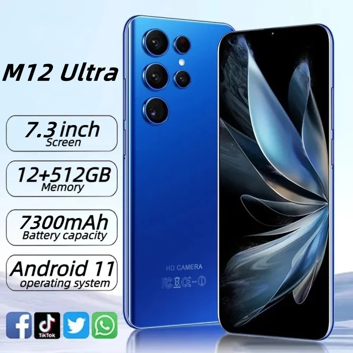 M12 Ultra 7.3 inch HD Large Screen 12GB+512GB Memory Camera 32MP+64MP 5G Android Gaming Smartphone