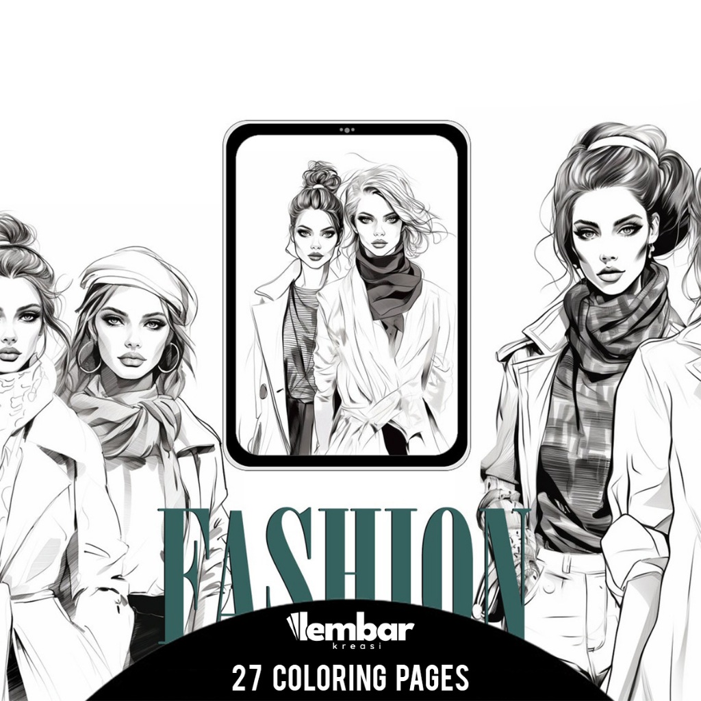 

27 Pages Buku Mewarnai Dewasa - Printable Adult Coloring Book - Digital Download - Fashion