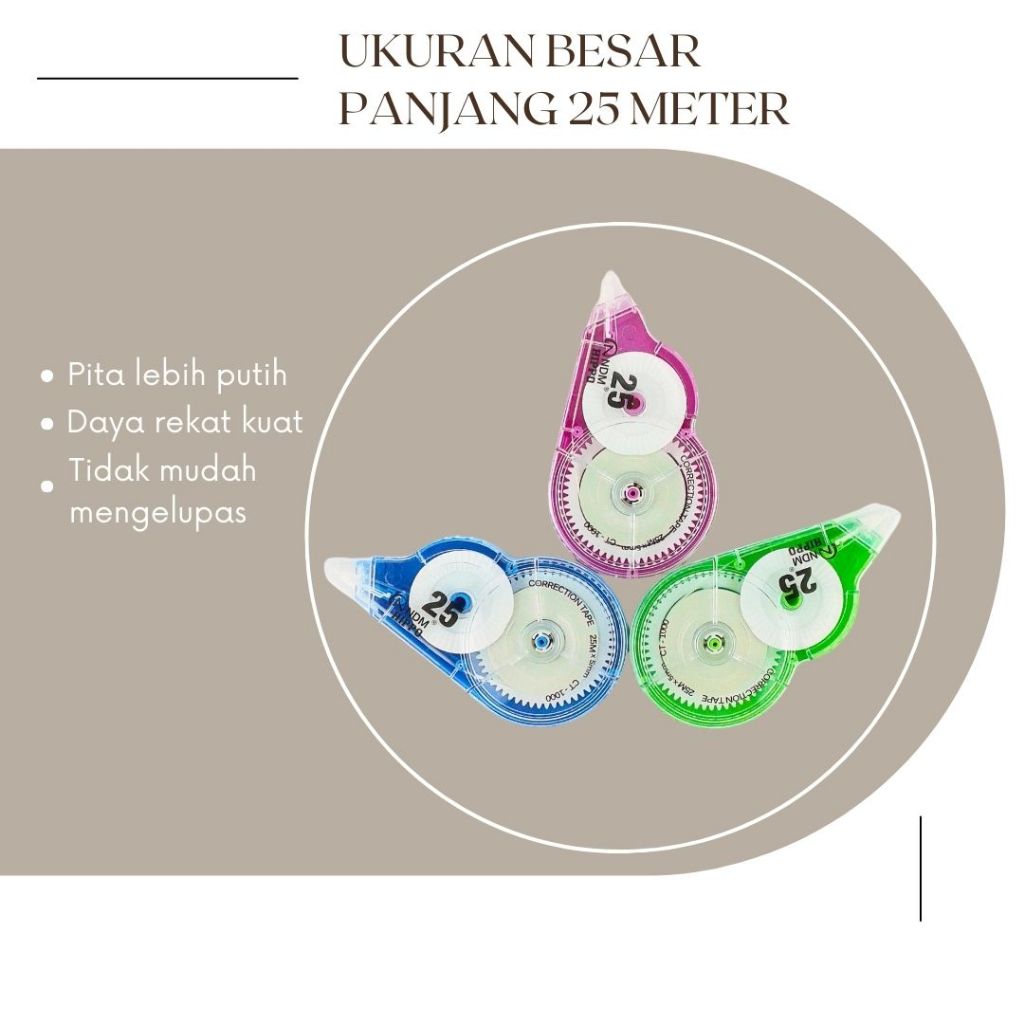 

Correction Tape/Pita Koreksi/Tip-ex Kertas/NDM Correction Tape CT-1000 panjang 25Meter