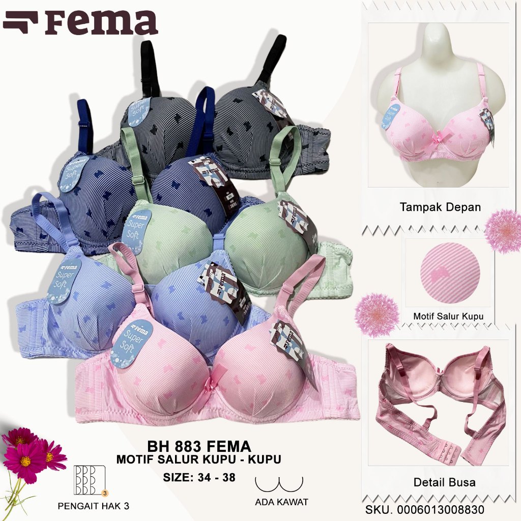 [END YEAR PROMO ] FEMA Official Shop Ecer 1 pcs Bh Bra  883 Kupu Kupu Warna Soft Import