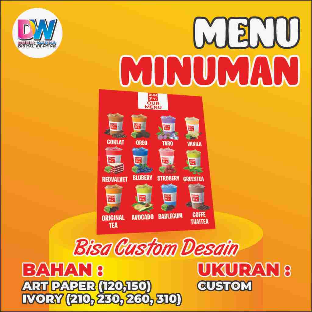 

DAFTAR MENU CUSTOM/ DAFTAR MENU MINUMAN/ CETAK DAFTAR MENU