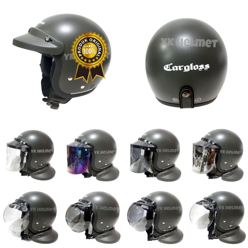Paket Helm original crgloss army doff FLAT VISOR | KACA DATAR Hijau Army Doff