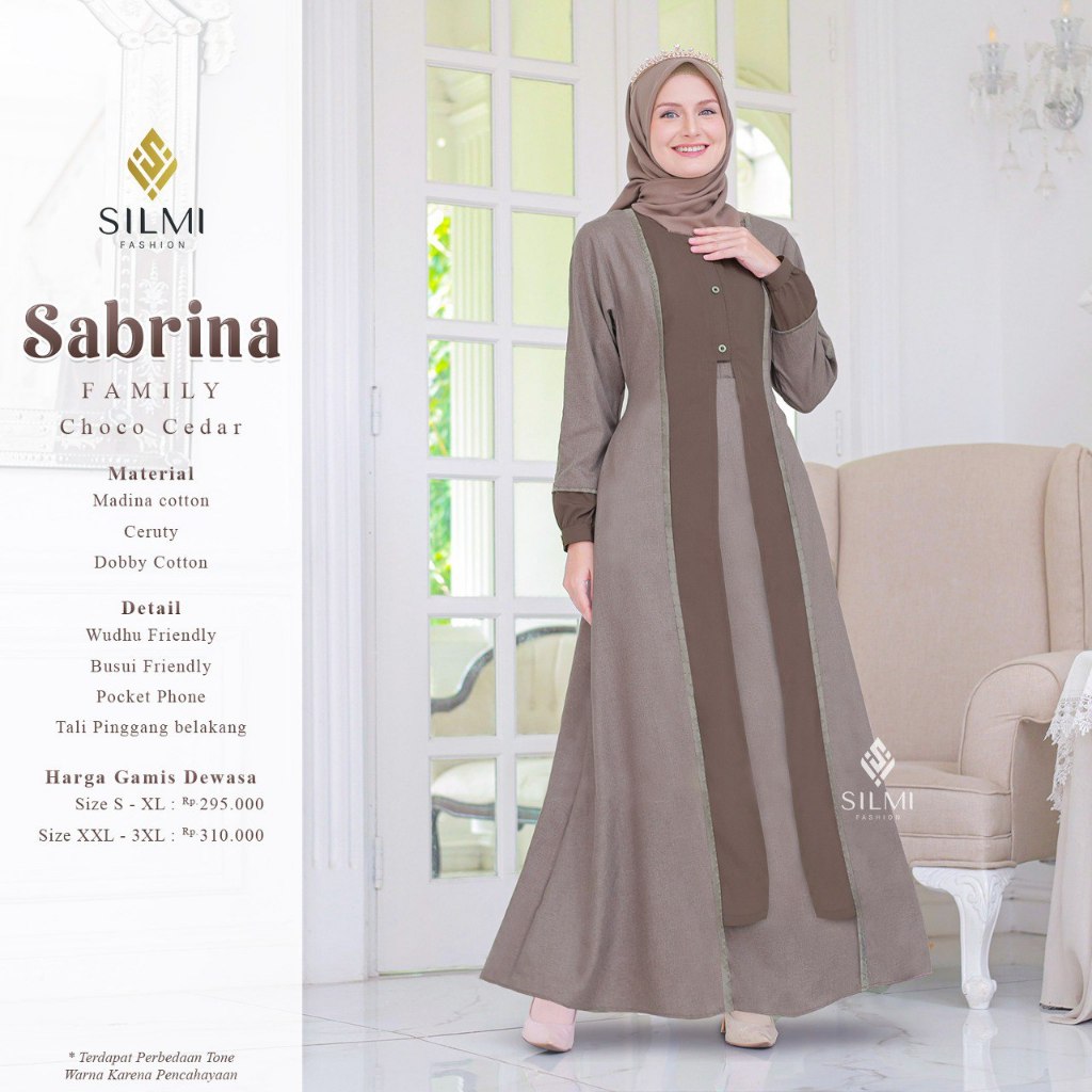 Silmi Gamis Sarimbit Sabrina Shappier Blue Choco Cedar Madina Cotton Ceruty Variasi Layer Anggun