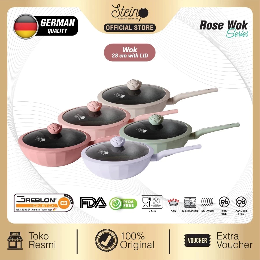 STEIN Rose Wok 28cm | Anti-Lengket | Granite German Coating Wok 28cm BATAM