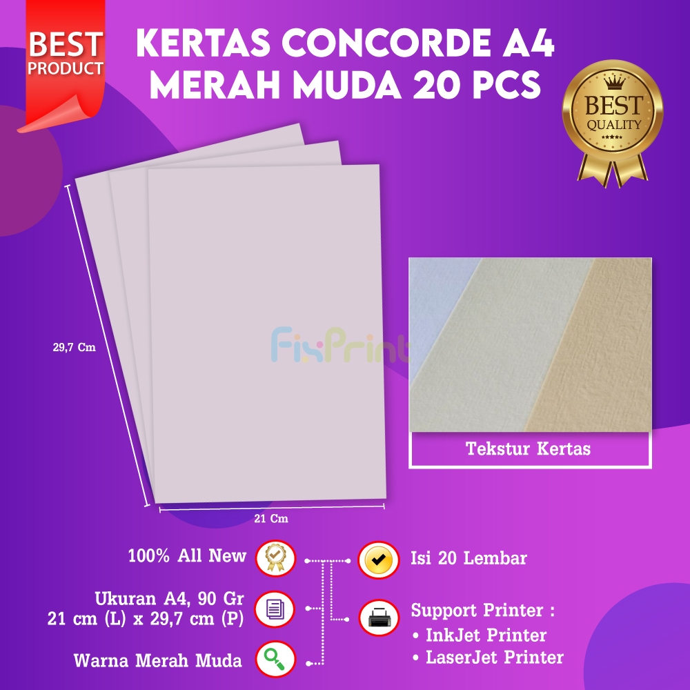 

FixPrint New Kertas Concorde A4 90gr Kertas Piagam Undangan Kartu Nama Sertifikat Isi 10 Lembar 20 Lembar 50 Lembar