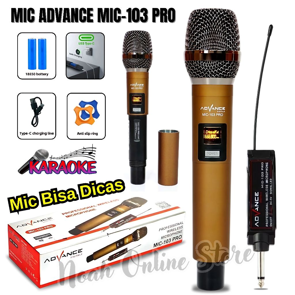 Mic Profesional Wireless Microphone Advance Mic103 PRO Mic Tanpa Kabel ADVANCE Mic Karaoke Bluetooth