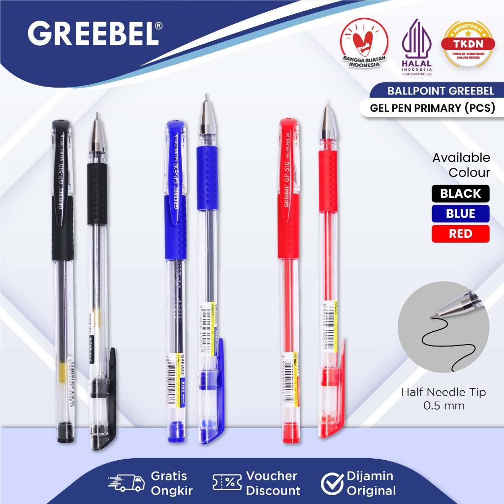 

GREEBEL PULPEN GEL / GEL PEN GP-510 Primary 0.5 (1PCS) / Ballpen Gel Ballpoint Bolpen Bolpoin Pena Gel