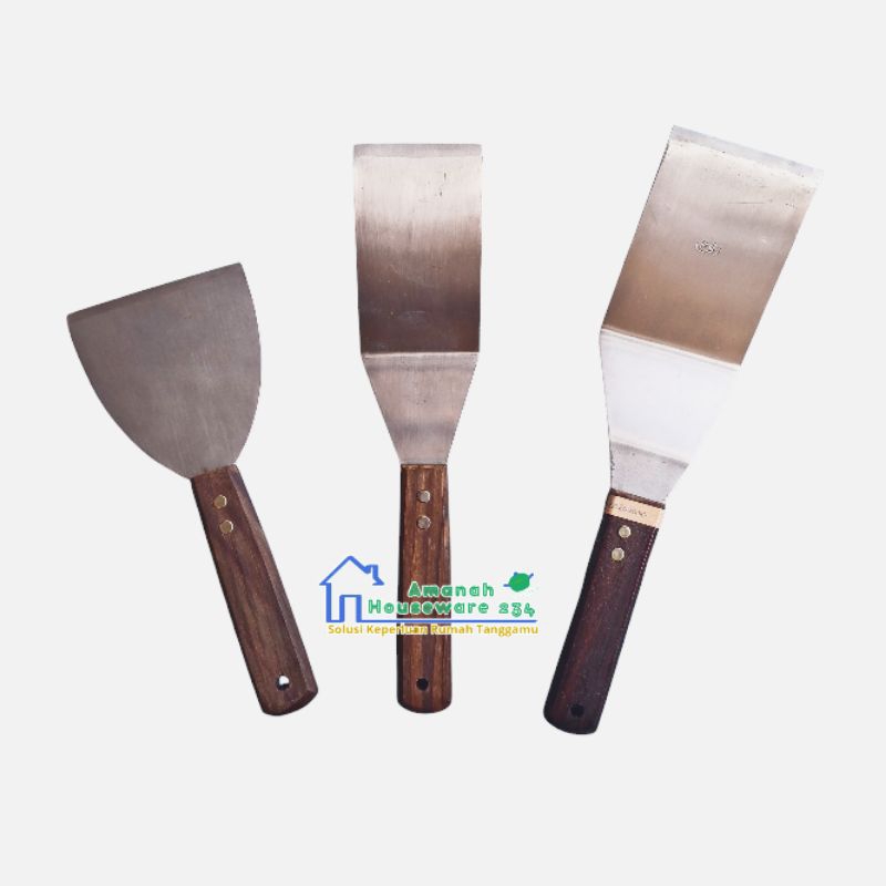 Kape Spatula Wajan Datar Bahan Stainless Gagang Kayu