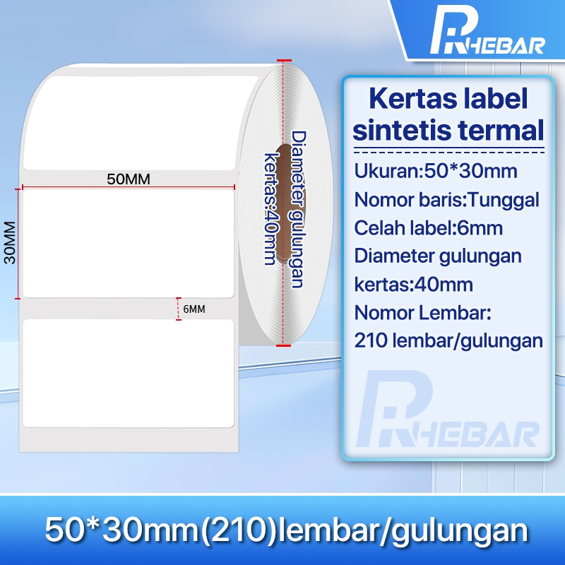 

Ay00! Rhebar B21 Label Stiker Sintetis Termal Stiker Tahan Air Tidak Mudah Sobek Ukuran 40X30Mm,