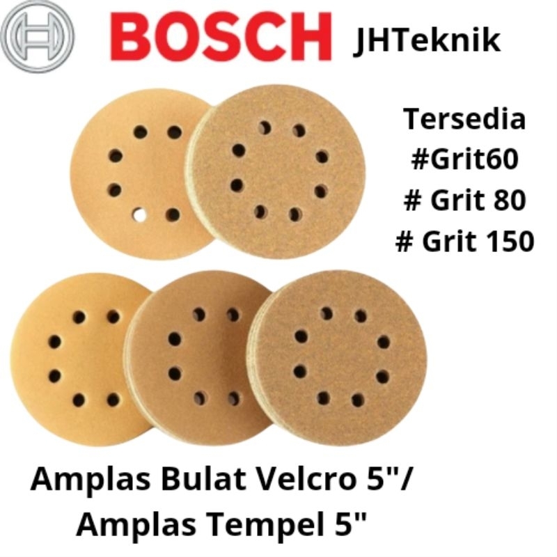 JHTeknik Amplas Bulat Velcro 5" Grit 60,80,150 BOSCH 100% ORIGINAL/Amplas Tempel 5 inch BOSCH