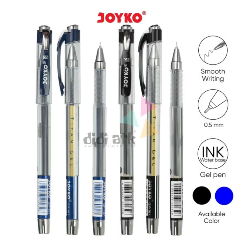 

Pulpen Pena Jel Joyko GP-167 Titan Gel 0.5mm Warna Hitam & Biru 1 Pcs