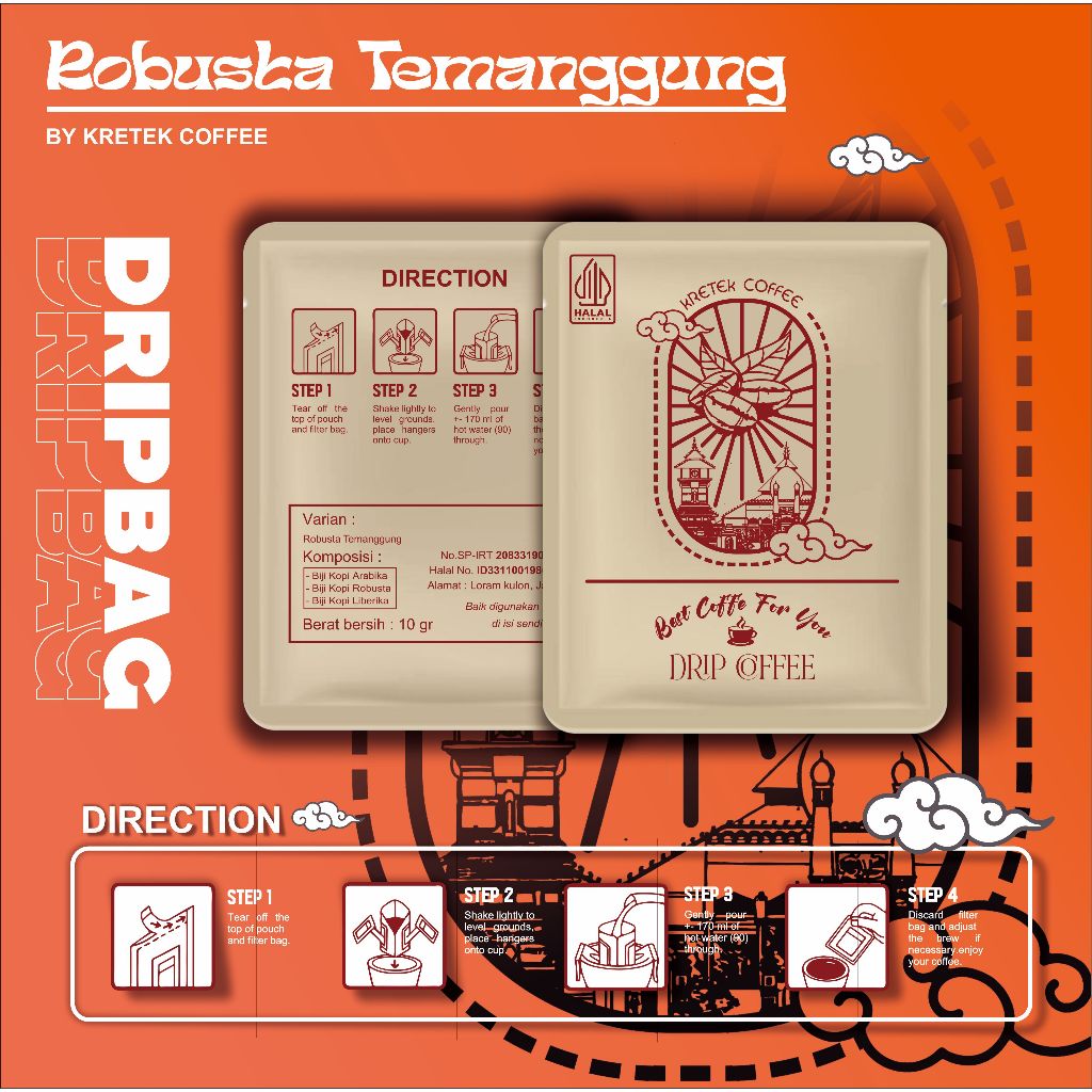 

Dripbag - Kopi Temanggung / Robusta Temanggung / Kopi Sachet / Kopi Drip Bag / Drip Bag Coffee / Kretek Coffee / Kopi Kudus