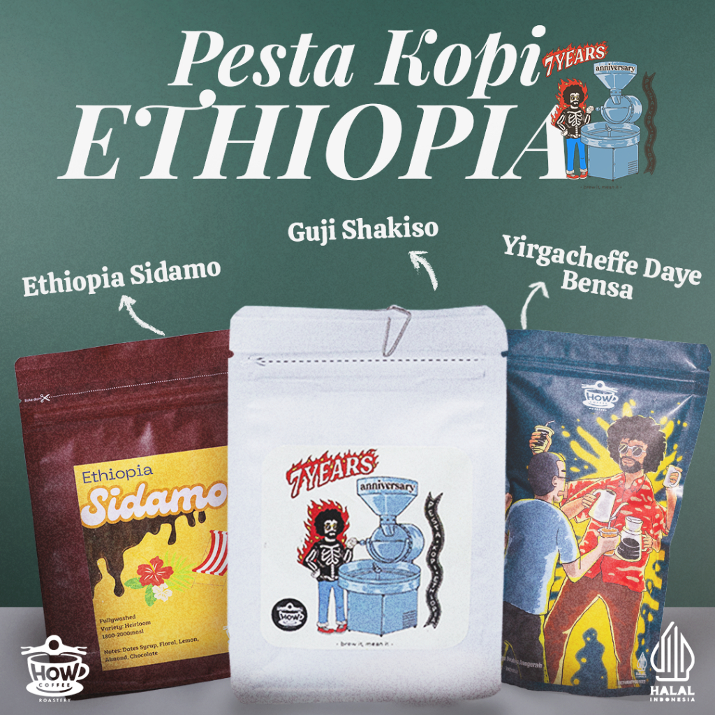 

Pesta Kopi Ethiopia / Paket Bundling Kopi Arabika 3 Origin Ethiopia - Free Totebag 7 Years Anniversary