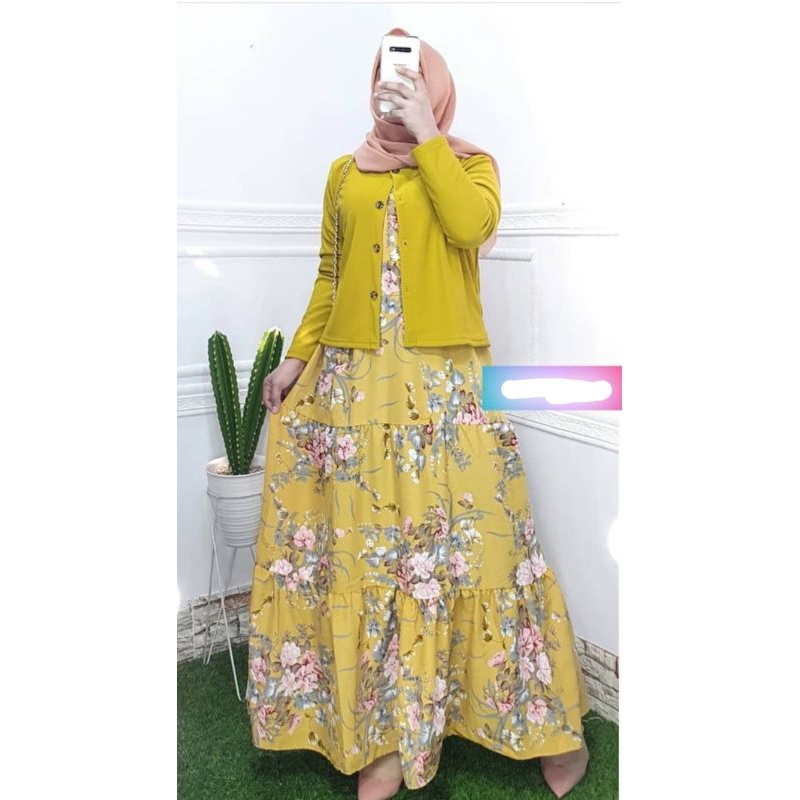 gamis cardigan muslim wanita busui kaos knit rajut import motif