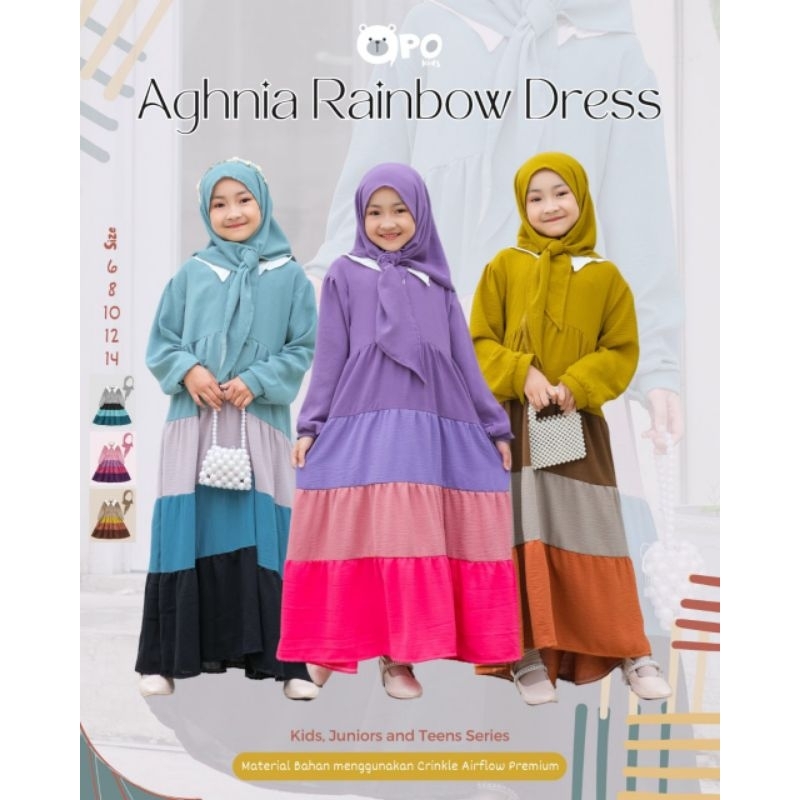aghnia Rainbow Dress Gamis Anak 12tahun