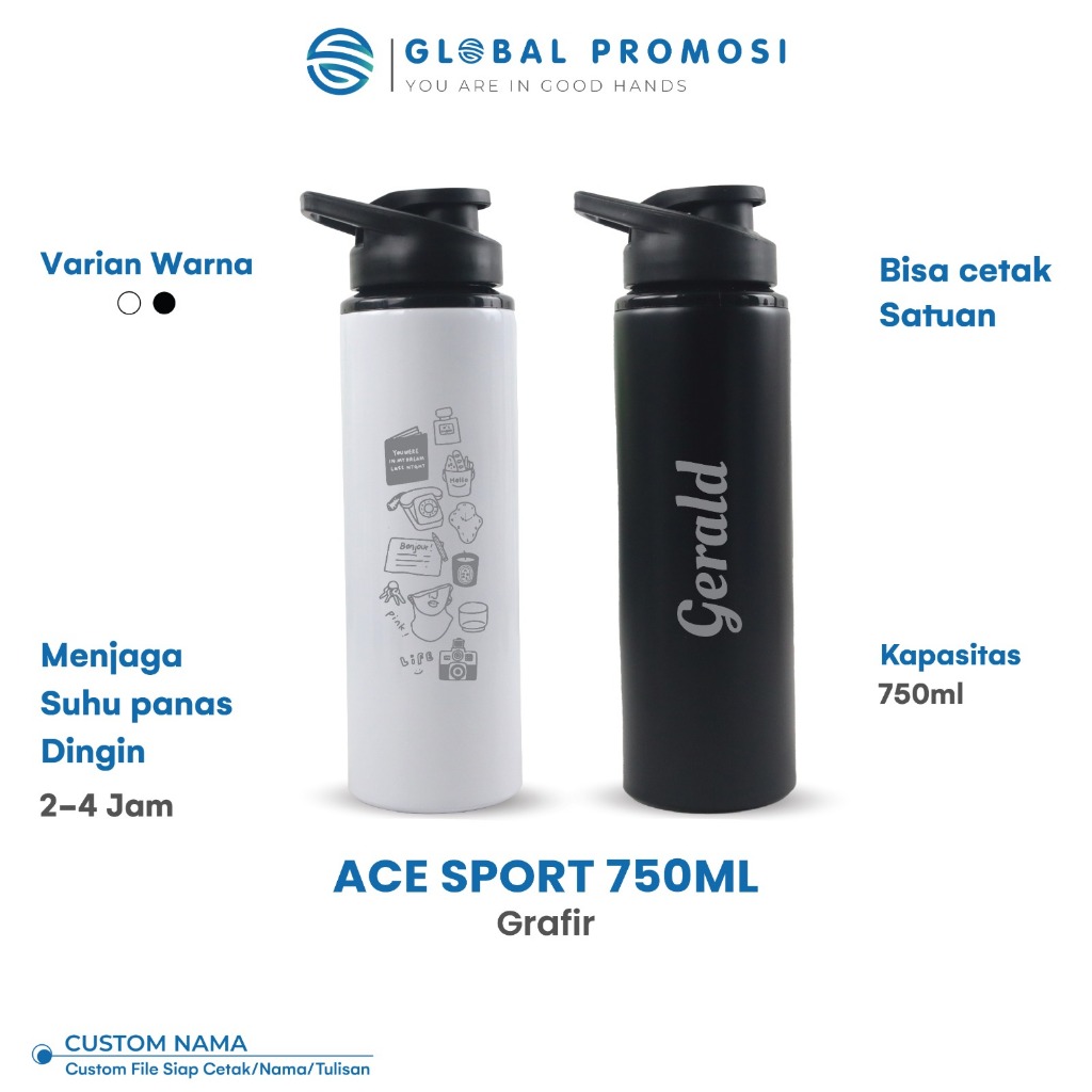 Tumbler Sport Ace 750ml Botol Minum Custom Laser Grafir Cetak Nama / Logo Souvenir