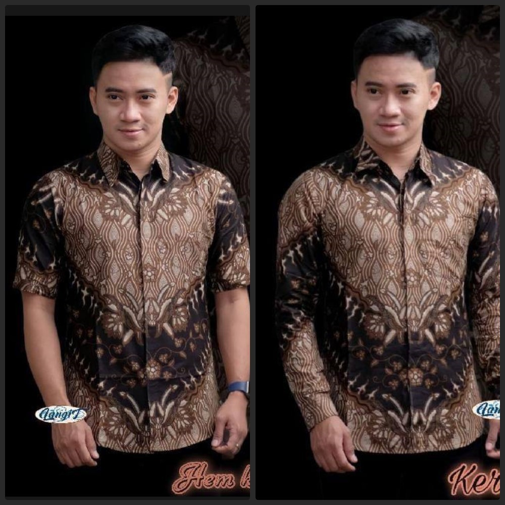 PROMO-TERBARU-KEMEJA BAJU BATIK PRIA COWOK MODERN MEWAH KEKINIAN LENGAN PANJANG MOTIF KERIS COKLAT